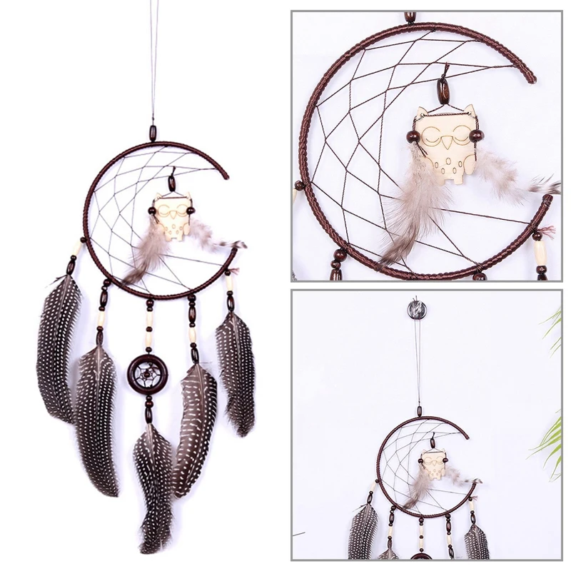 

Owl Dream Catcher Retro Moon Dream Catcher Bedroom Feather Pendant Home Wall Decoration