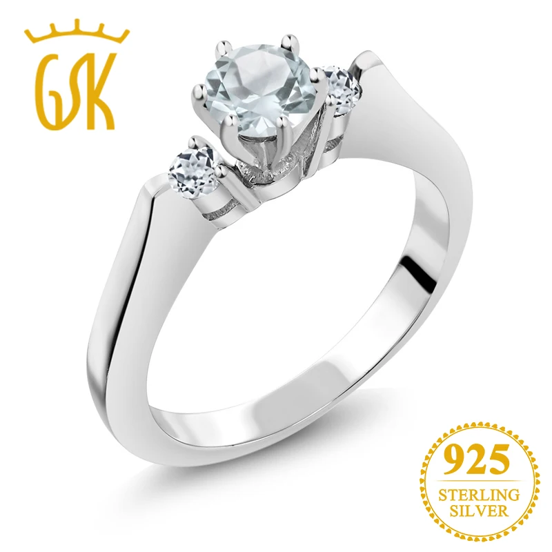 Женское кольцо GemStoneKing круглый натуральный небесно голубой цвет морской волны