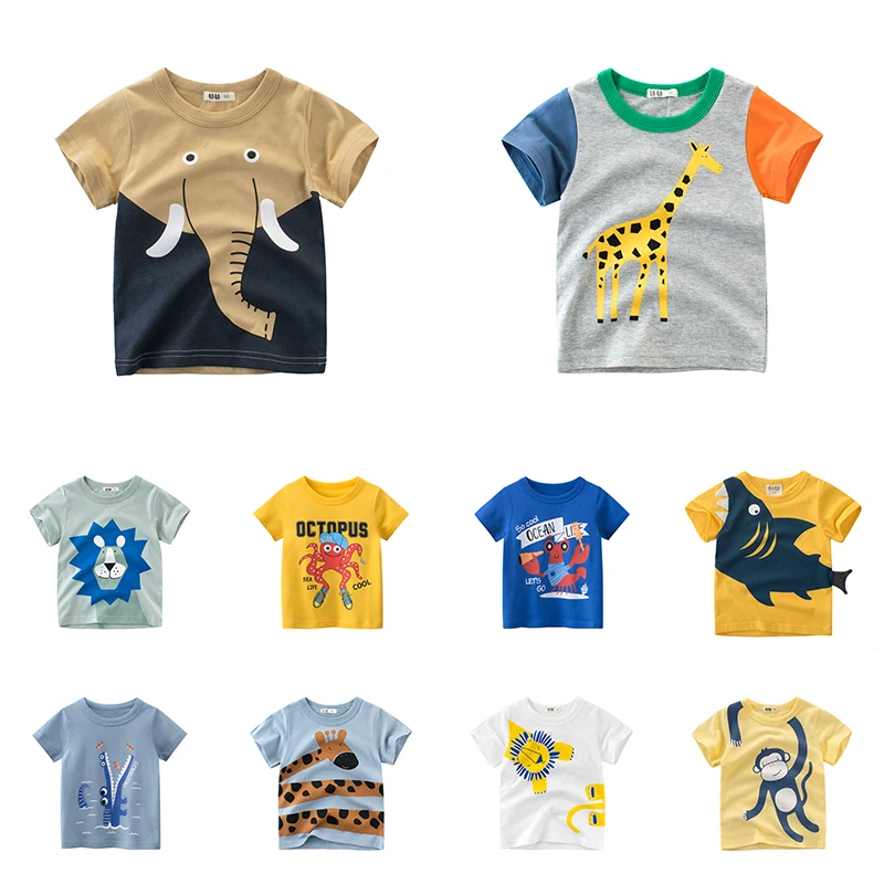 

Casual Children Cartoon Animals Printed Cotton Tops Kids Boys Short Sleeve T-shirt Beachwear