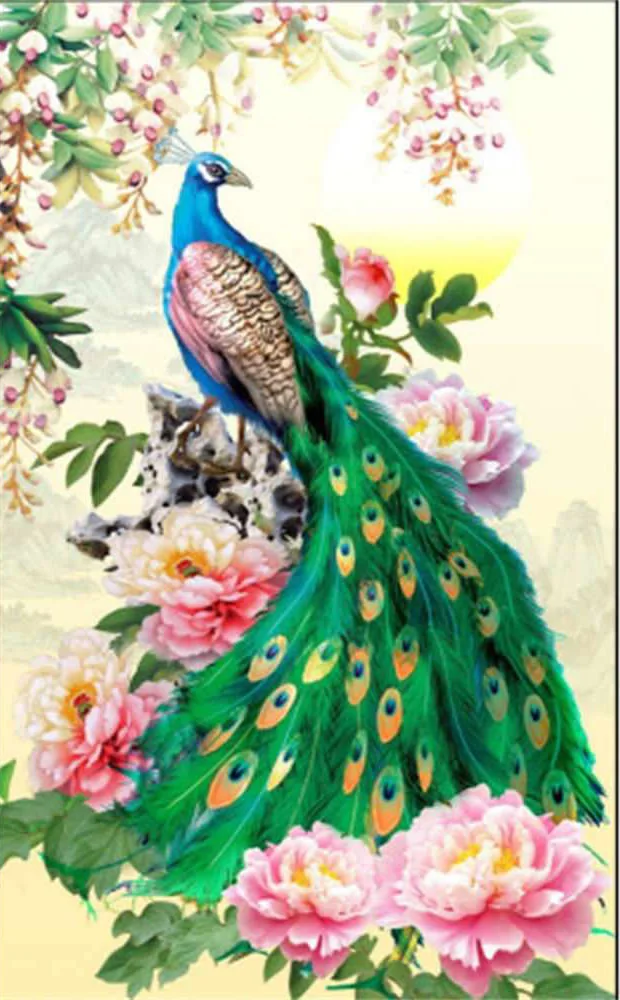 

JMINE Div 5D Peacock Floral Flower Leaves Leaf Full Diamond Painting cross stitch kits art Animal 3D paint by diamonds