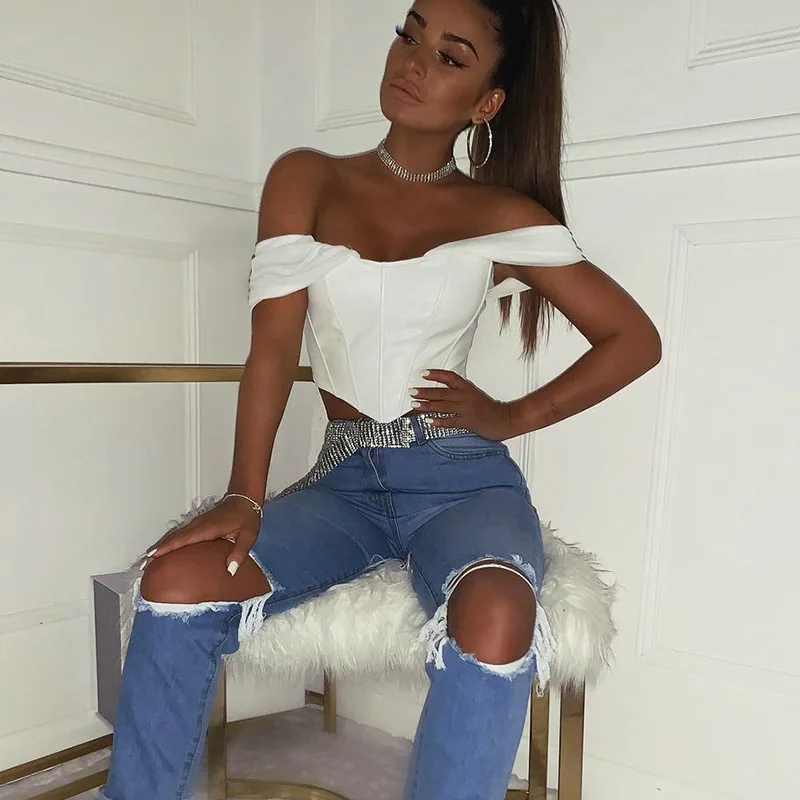 

Y2K PU leather Black Sexy Bustier Corset Top Off Shoulder Chiffon White Strapless Female Top Cropped Tops Women Clothes 2021