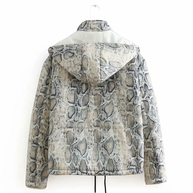 Женские зимние пальто 2019 животный принт змеиной кожи парка теплое Стеганое парки