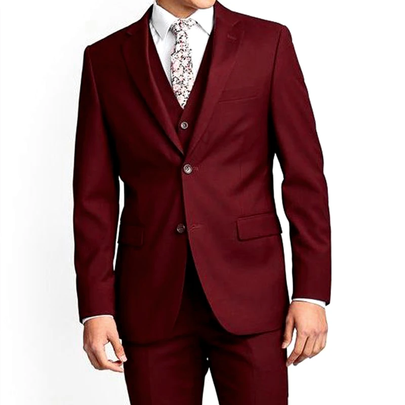 

New Tailor Made Men Suit Handsome Fashion Oversize Slim Fit Dark Red Blazer Groomsmen Tuxedos Wedding Beach Party Male Clothing