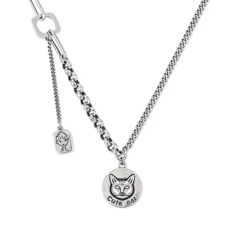 

POTCET Women's Stainless Steel Cat Little Prince Titanium Steel Necklace Pendant Fashion Hip Hop Travel Memorial Jewelry