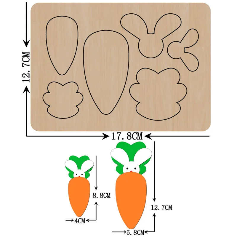 

Rabbit Carrot Wooden Cutting Die Stencils & Wood Knife Blade Punch Dies Mould DIY Doll Pendant For Kids Christmas Gfit 2021 New