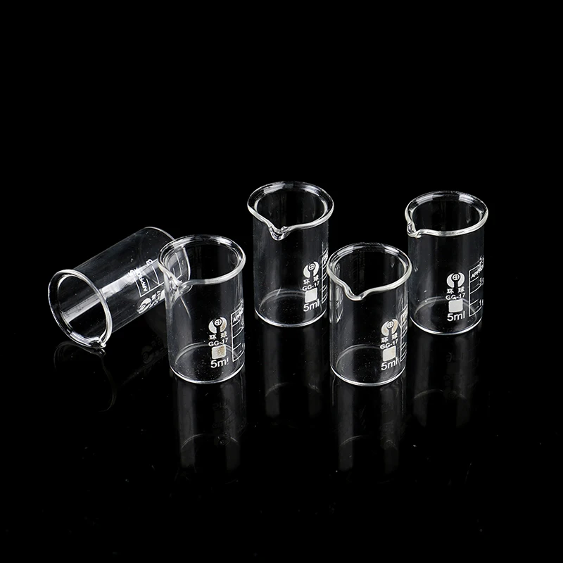 

New 5Pcs Capacity 5ml Low Form Beaker Chemistry Laboratory Borosilicate Glass Transparent Beaker Flask Thickened with Spout