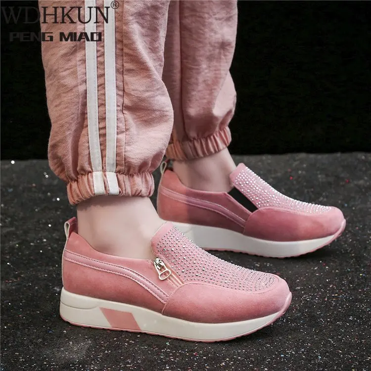 

Женские кроссовки из флока на платформе, повседневные дышащие кроссовки на высоком каблуке, для отдыха, новинка 2020