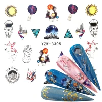 2022 1 pc astronaut nail art sun planet flower water design tattoos nail sticker decals for beauty manicure tools