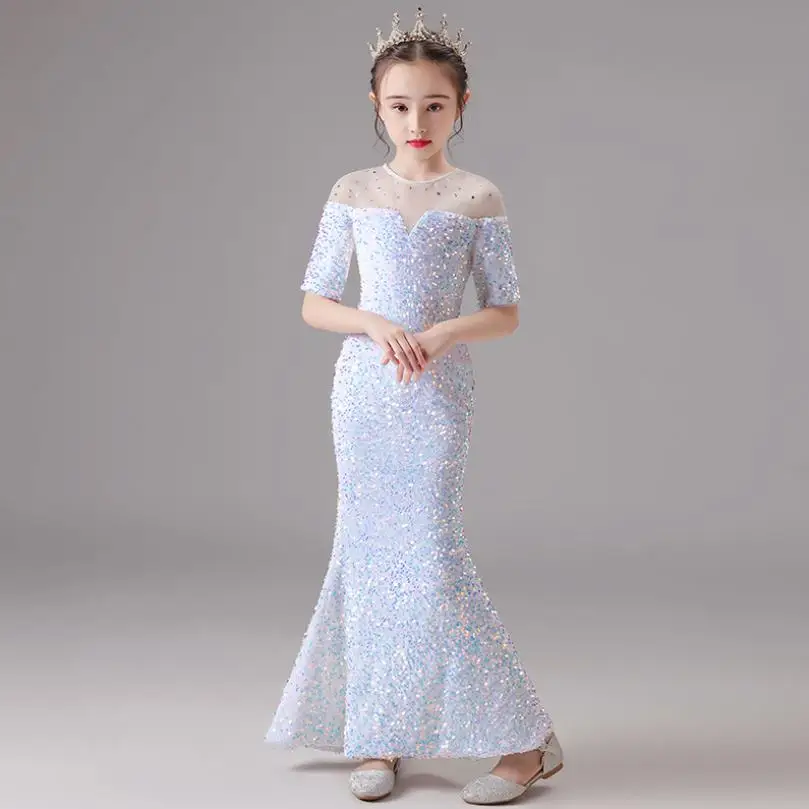 

Children Sequins Stitching Sexy Mermaid Evening Gown Kids Catwalk Birthday Party Princess Dress For Girls Vestidos L833