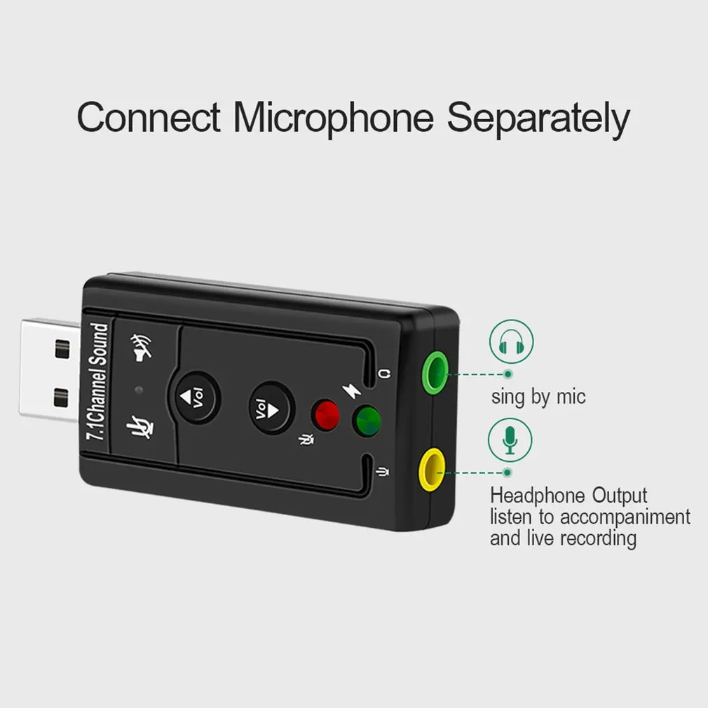 

USB Hubs USB 2.0 External Sound Card 7.1CH Audio Mini Adapter Button Control 3.5mm Earphone MIC Computer Components