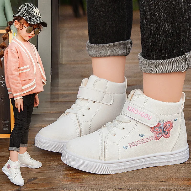 2020 Winter Kids Boots Brand Girls Warm Leather Sneakers Fashion Footwear Children Casual Shoes Plush Non-slip Sport | Детская одежда и