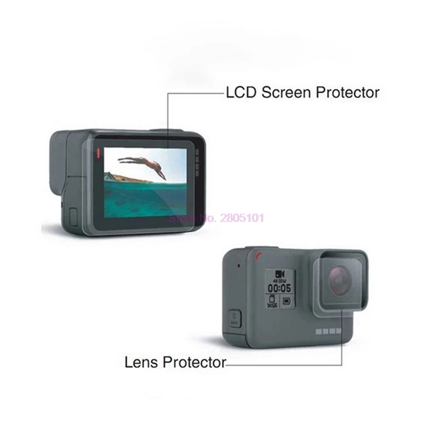 

1000pcs Tempered Glass Protector Cover For GoPro Go pro Hero5 Hero6 Hero 5 6 Black Camera Lens LCD Screen Clear Protective Film