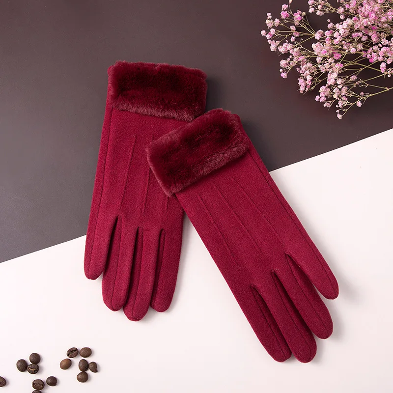 

Autumn and Winter Warm Gloves Women Solid Touch Screen Gloves High Quality Rabbit Fur Gloves Five Fingers Cycling Gloves