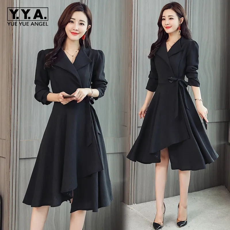 M-XXXL Design Spring Autumn Womens Black Cotton Linen Fashion Dress For Big Women Elastic Waistband Irregular Dresses Plus Size | Женская