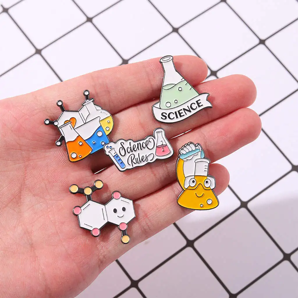 

5 Pieces Cute Enamel Pin Brooches Set Beaker Enamel Pins Erlenmeyer Alloy Jewelry for Decoration Wedding Bags Gift Science Lover