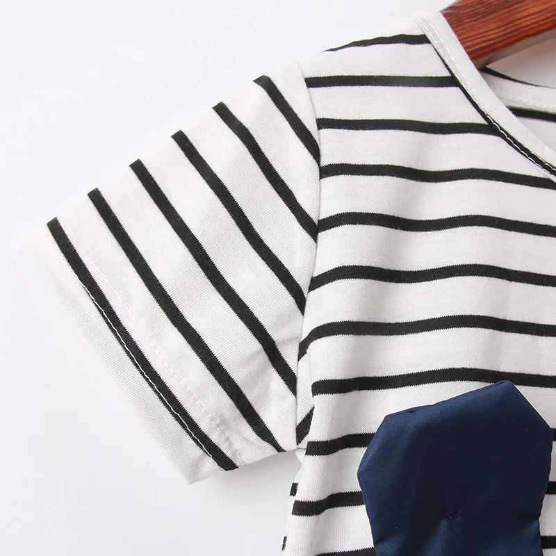 Летние платья для девочек Хлопковые в полоску с короткими рукавами и рисунком