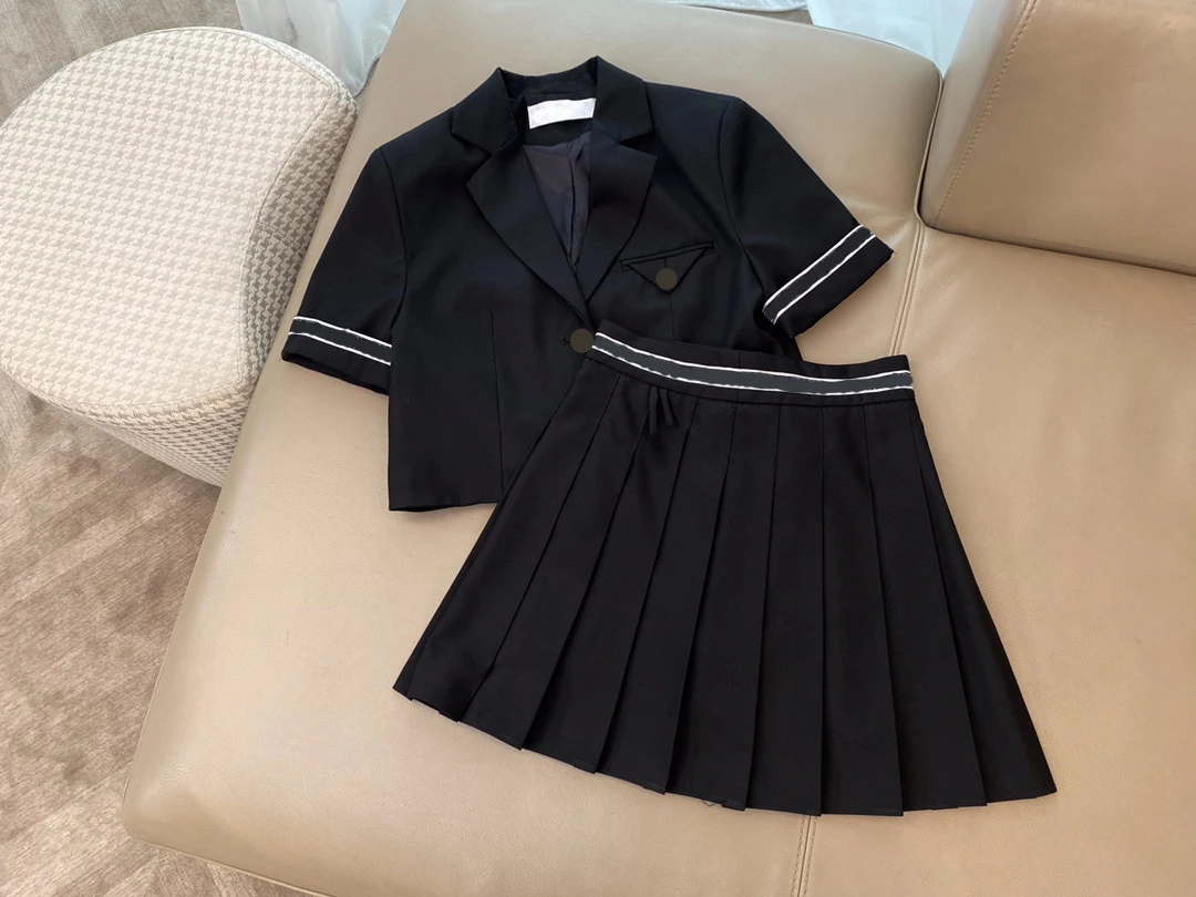 2021 Summer Luxury 2 Pieces Skirt Set Women High-end Design Solid Short Sleeve Coat + Elastic Waist Mini Skirt Casual Short Sets