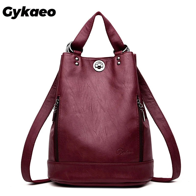 Gykaeo женский кожаный рюкзак черный красный Противоугонный 2020|Женские рюкзаки| |