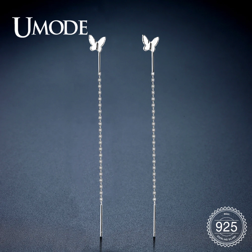 Женские серьги подвески с бабочкой UMODE Pure 925 длинная цепочка S925 ювелирные изделия