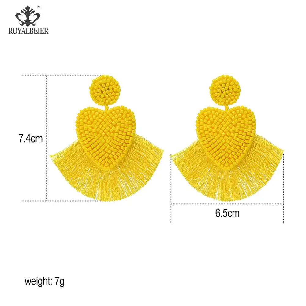

ROYALBEIER Trendy Bohemian Bead Tassel Drop Earrings for Fringed Girls Women Wedding Party Gifts Colorful Statement Earrings