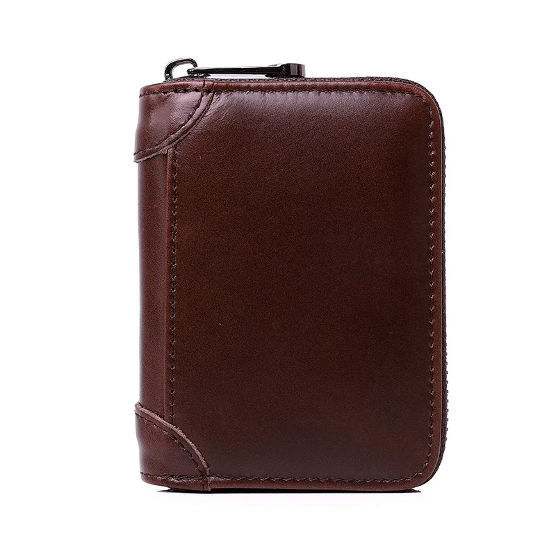 

Cow Leather Business Card Holder Men Zipper Credit Card Wallet Male Retro Bank ID Credit Card Holder Multiple Card Slots DH50KB