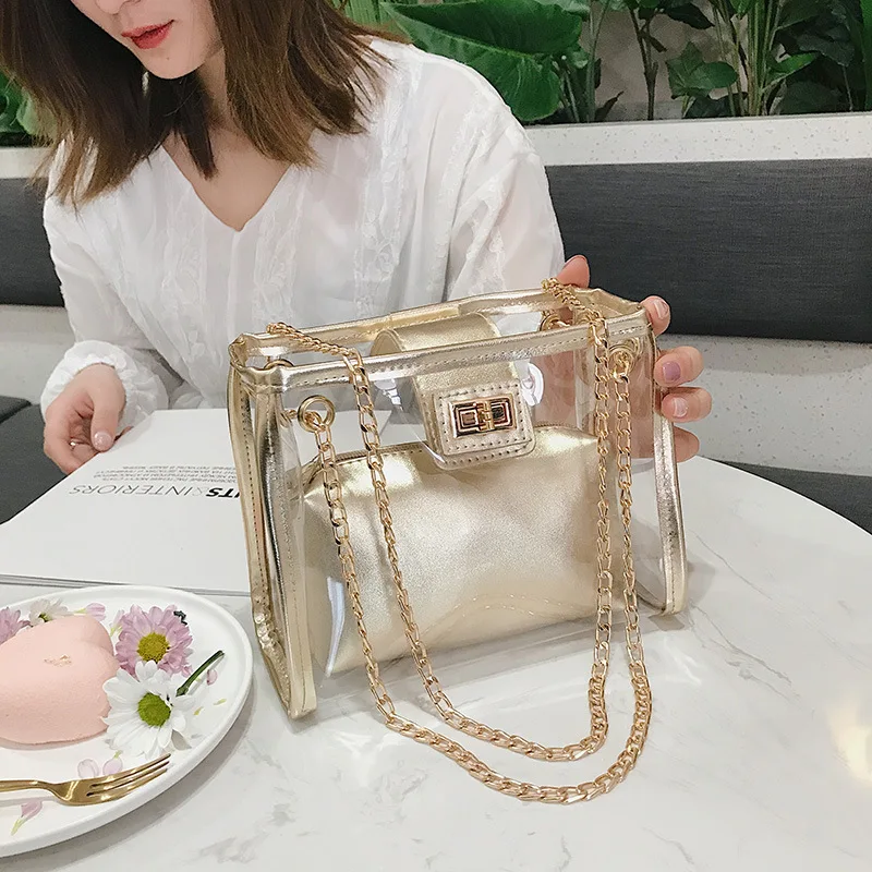 Femmes sac прозрачная сумка Серебристая Желейная из ПВХ через плечо для женщин 2019