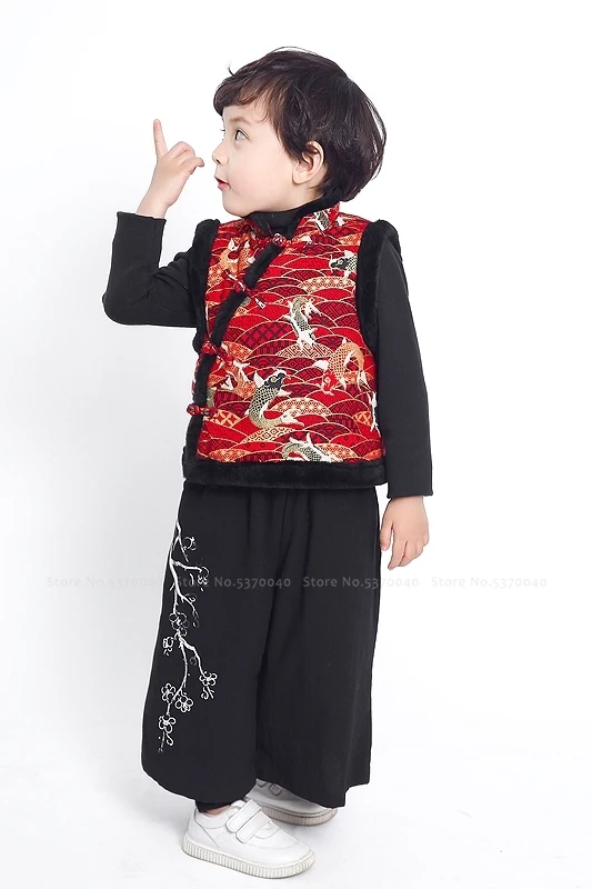 Модный жилет Hanfu в стиле ретро для мальчиков костюм Тан китайском с вышивкой