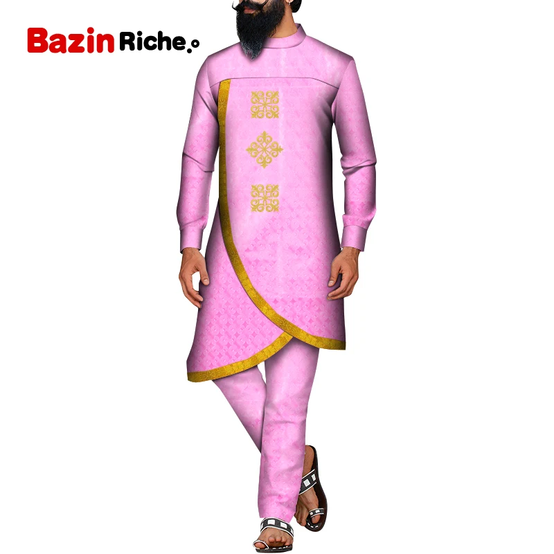 

African Men Clothing for Party Wedding Dashiki Printed Tops Ankara Pants 2 Piece Set Trouser Suit WYN1364