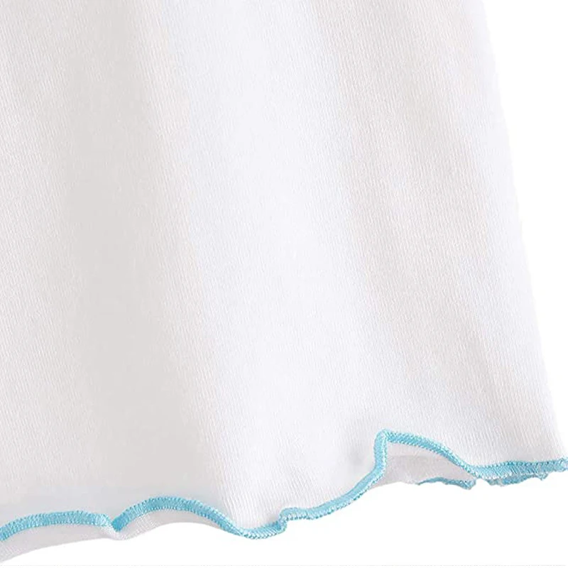 

Summer New Slim Cotton White T-shirts for Women Sexy Crop Tops Blue Butterfly Embroidery Plus Size Streetwear Girls Tees Blusas