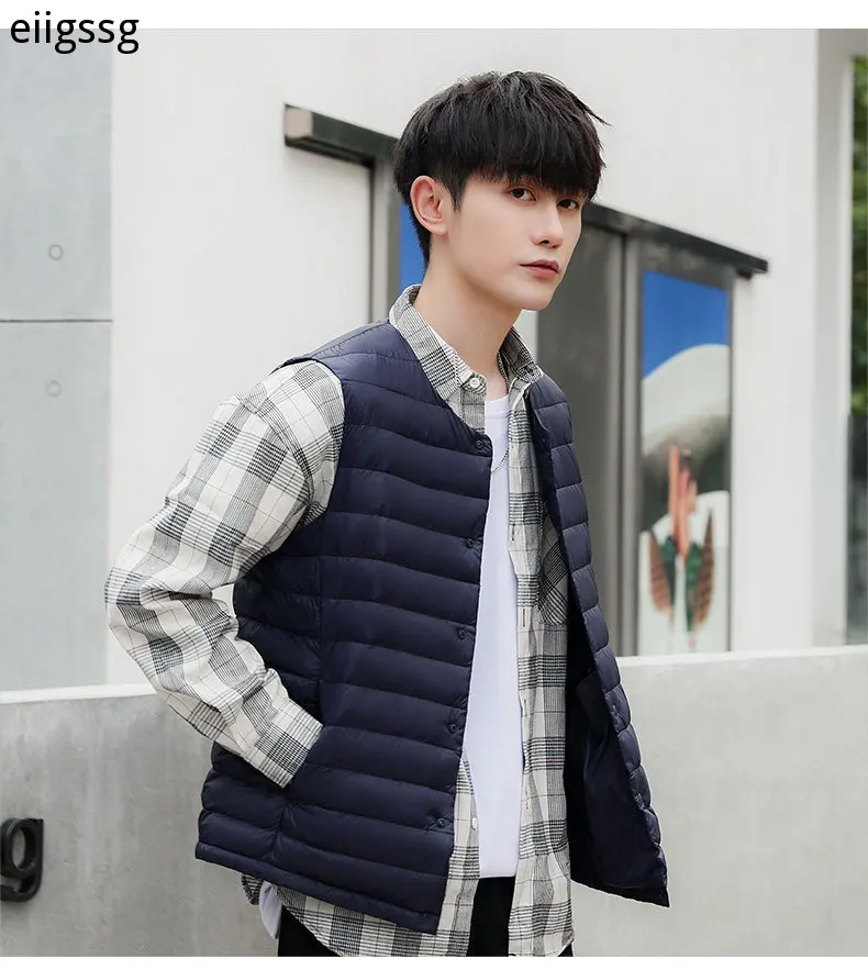 Lightweight Down Jacket Men's V-neck 2021 Autumn and Winter New Fashion Casual Warmth Thin Section Lightweight Down Vest Vest