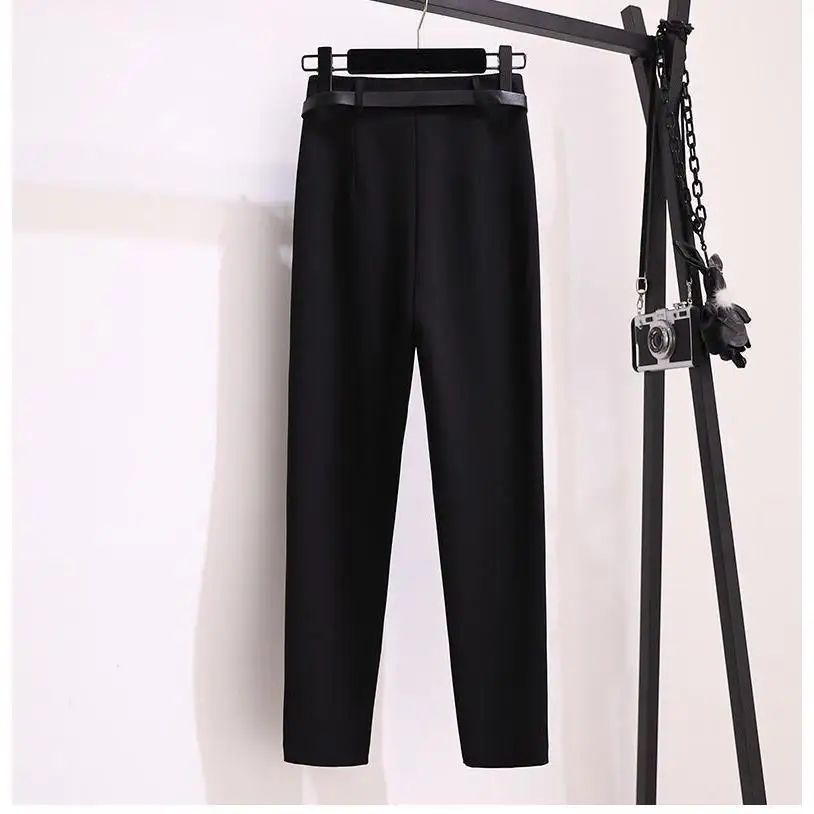 

2021 Spring Autumn 2 Piece Sets Women Elegant White Shirts and High Waist Black Pants Casual Slim Female Office Lady Suit D101