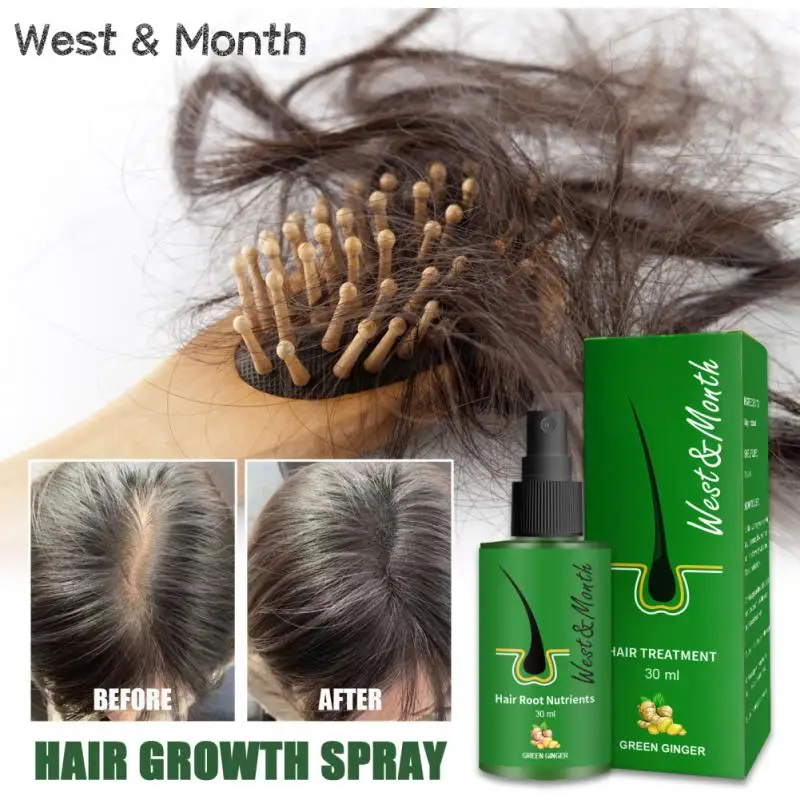 

West Month Hair Growth Spray Essential Oils Plant Ginger Hair Loss Liquid Health Hair Care Beauty Dense Hair Growth Serum 30ml