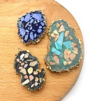 2pcspack irregular shaped pendants natural semi precious stone 4colors multicoloured edges diy making necklace 24x45 38x58mm