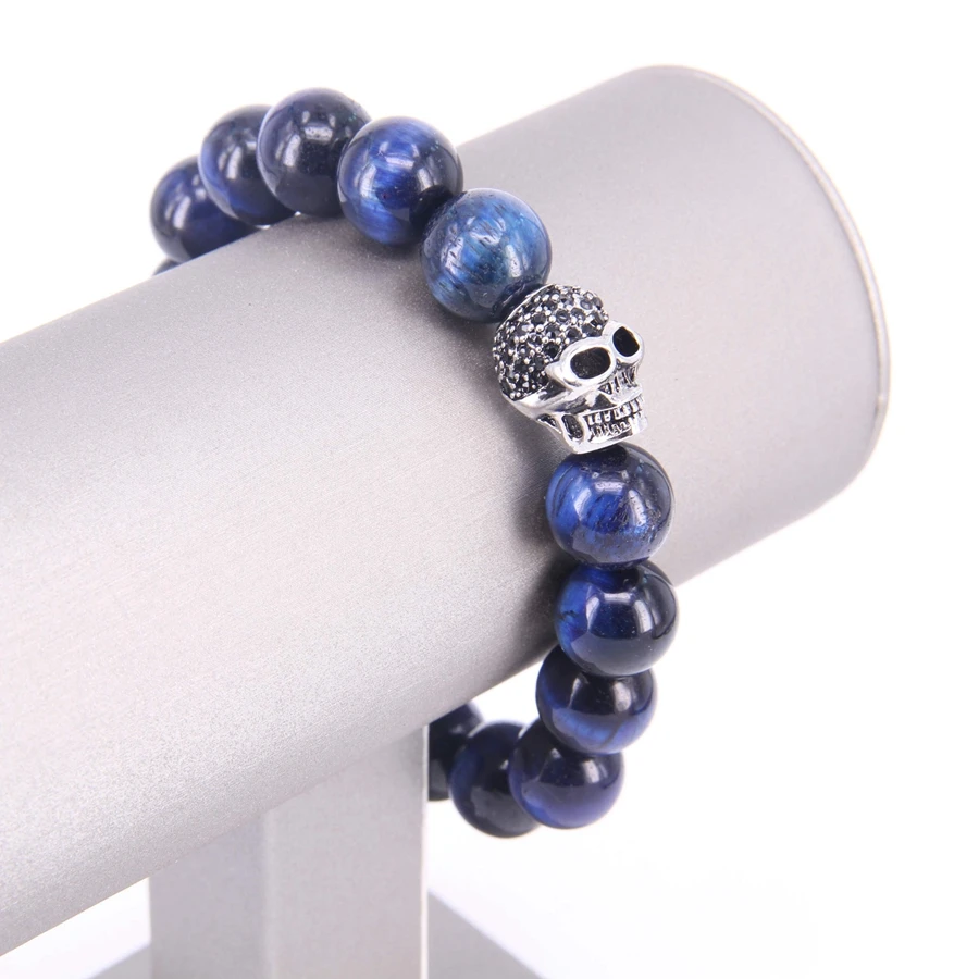 Мужской Эластичный браслет с бусинами в виде глаз Томаса и черепа из циркония