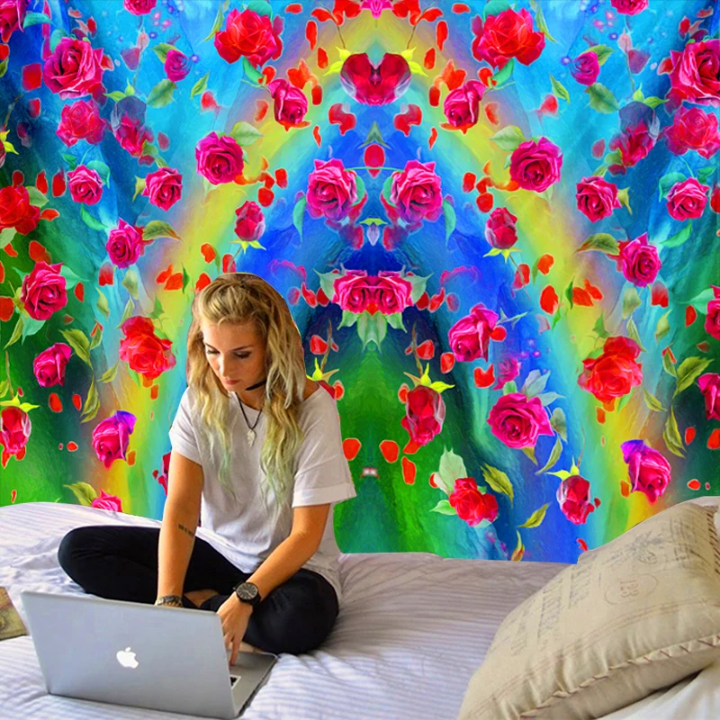 

Flower tapestry home tapestry yoga blanket decoration experience the sea sunset