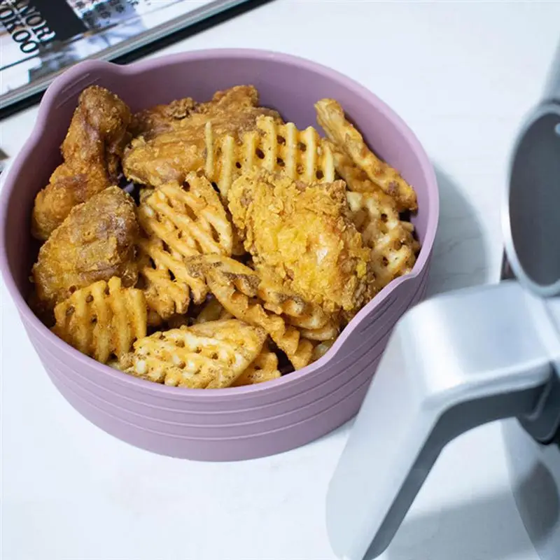 

1pc Air Fryer Pot Silicone Basket Food Heating Cooling Basket Kitchen Gadget Home Heating Silica Gel Container
