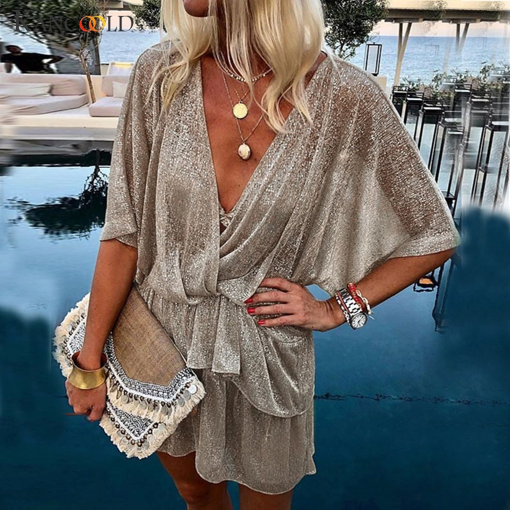 Платье KANCOOLD женское с глубоким V образным вырезом рукавом летучая мышь и