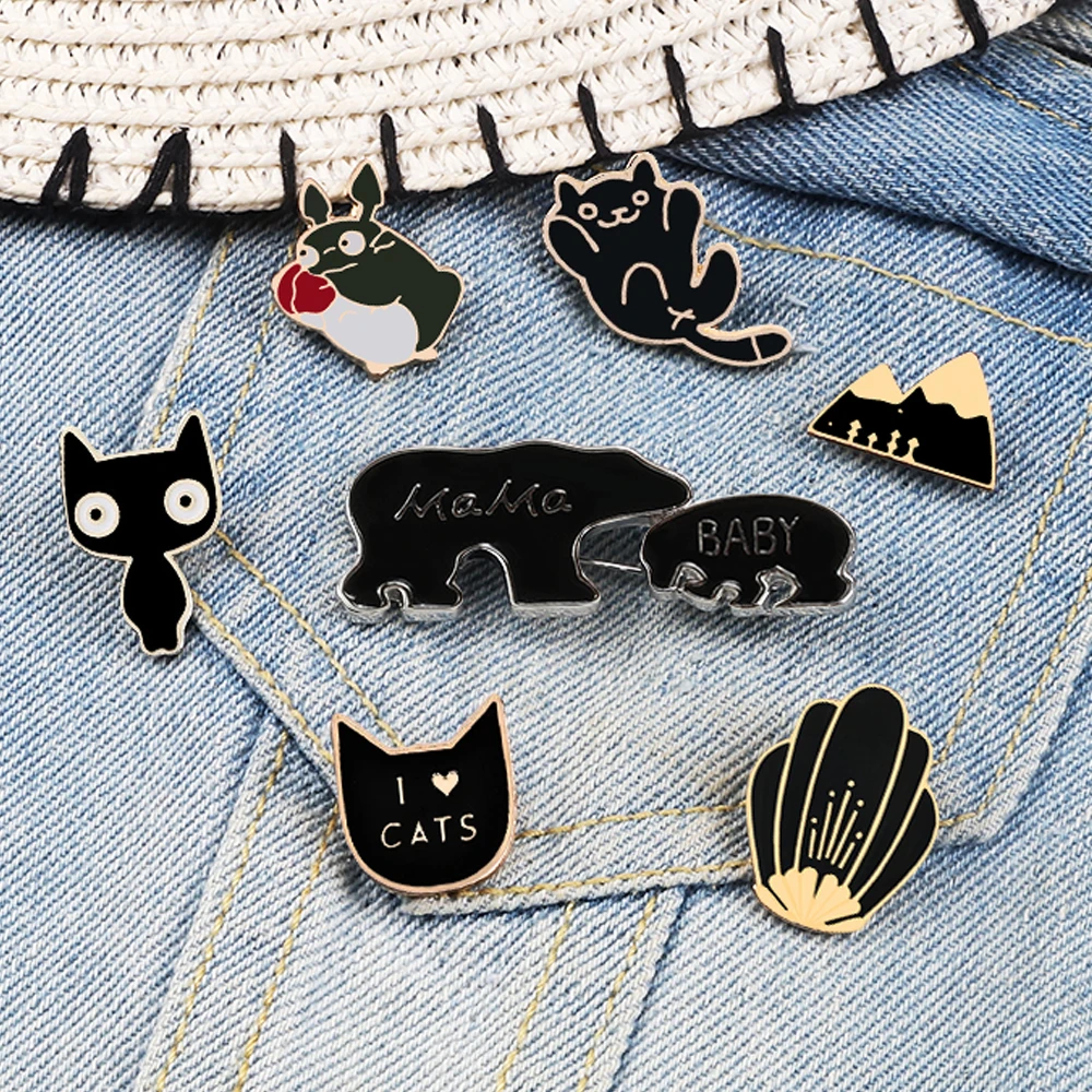 

Fashion Cartoon Animal Enamel Pins Women Brooch Panda Cute Cat Flower Bears PAPA Penguin Mountain Shell Brooches Denim Badge Pin