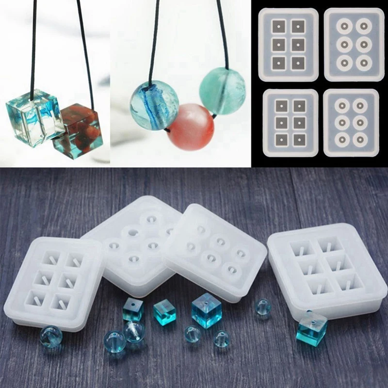

4Pcs Round Square Silicone Bead Mold Mould with Hanging Holes with 248Pcs Resin Molds Jewelry Making Kit