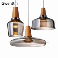 modern wood pendant lights glass loft industrial decor nordic hanging lamp suspension luminaire for living room lighting fixture