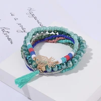 bohemia multilayer tassel bracelet bangle for women vintage alloy pineapple pendant bead charm bracelet set female jewelry gift