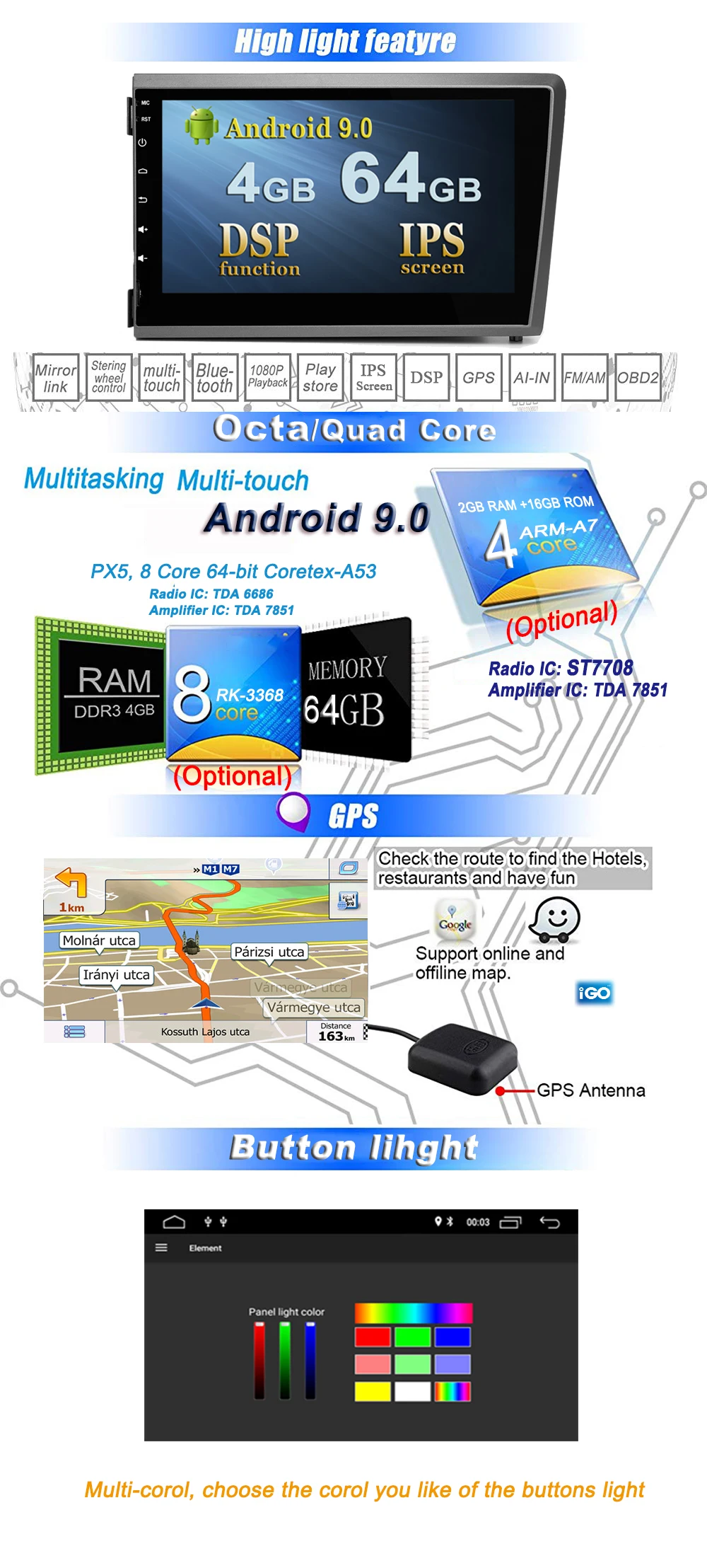 Android 9,0 автомобильный Радио мультимедийный плеер для Volvo S60 V70 XC70 2000-2004 gps аудио навигация, двойной DIN BT ISP экран