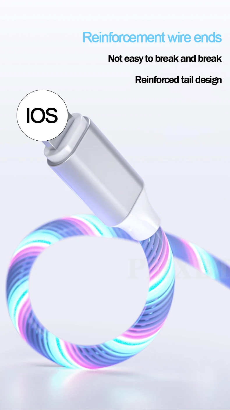 3 в 1 мобильный телефон USB кабель для iPhone Micro usb type C зарядный кабель для Xiaomi samsung Быстрая зарядка светодиодный плавный свет