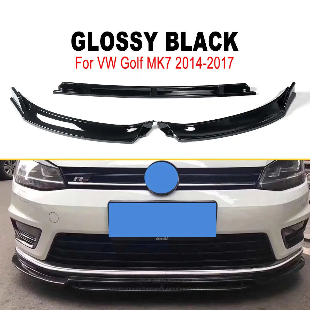 3Pcs Glossy Black Car Front Bumper Lip Splitter Spoiler Diffuser Deflector Lips For VW Golf MK7 2014-2017 | Автомобили и