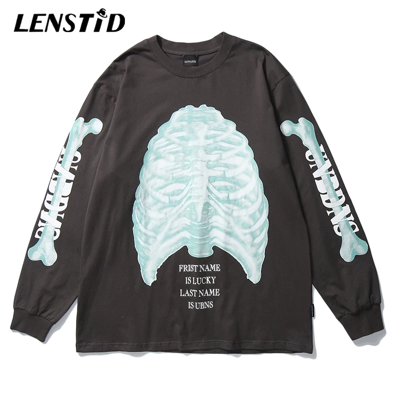 Футболка LENSTID мужская оверсайз в стиле хип хоп хлопковая рубашка с длинным