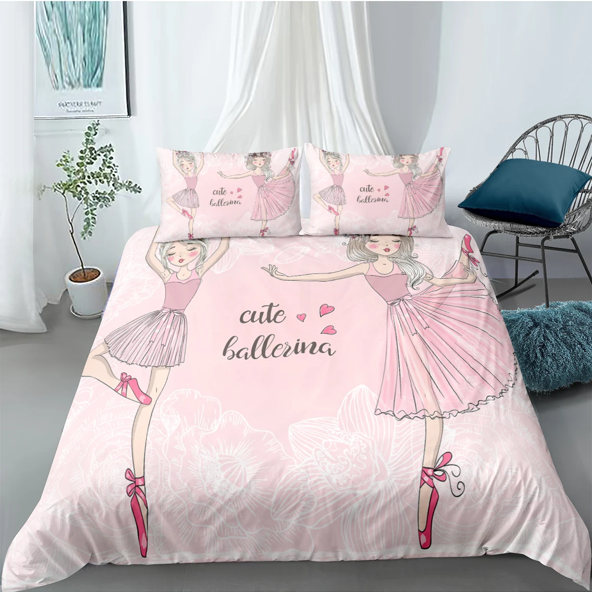 

Pink Ballerinas Girl Bedding Set Ballet Dancing Duvet Cover Lovely Little 135 Quilt Princess Bed Home Textiles Single King Size