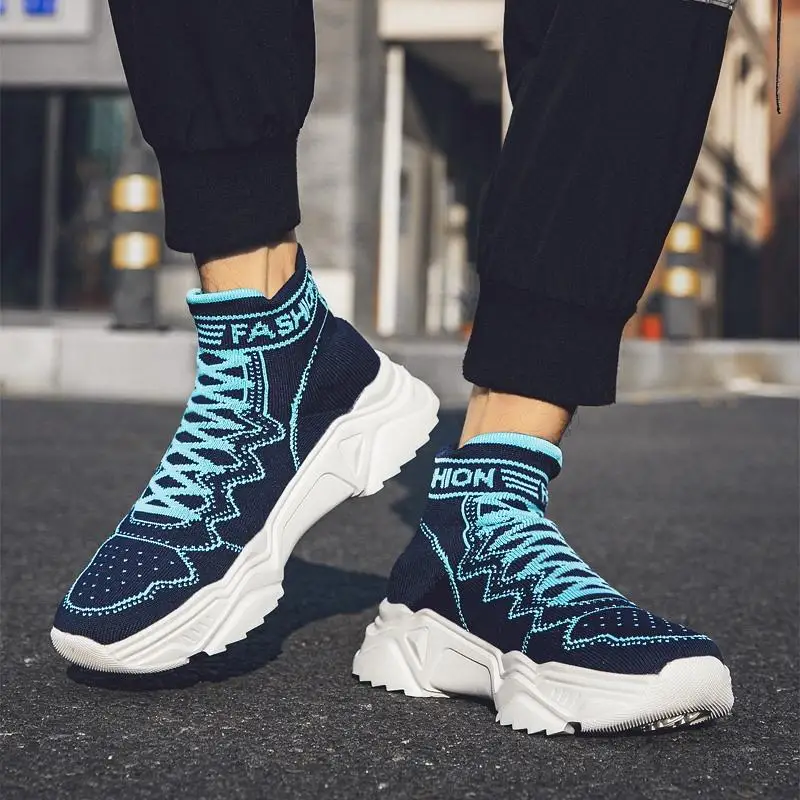 

Breathable Lightweight Men's Running Shoes High-top Socks Shoes Men's Stretch Socks Height Increasing Tide Shoes INS Dad Shoes