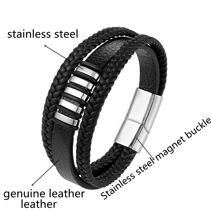 European And American Popular Stainless Steel Leather Bracelet Men's Multilayer Woven | Украшения и аксессуары