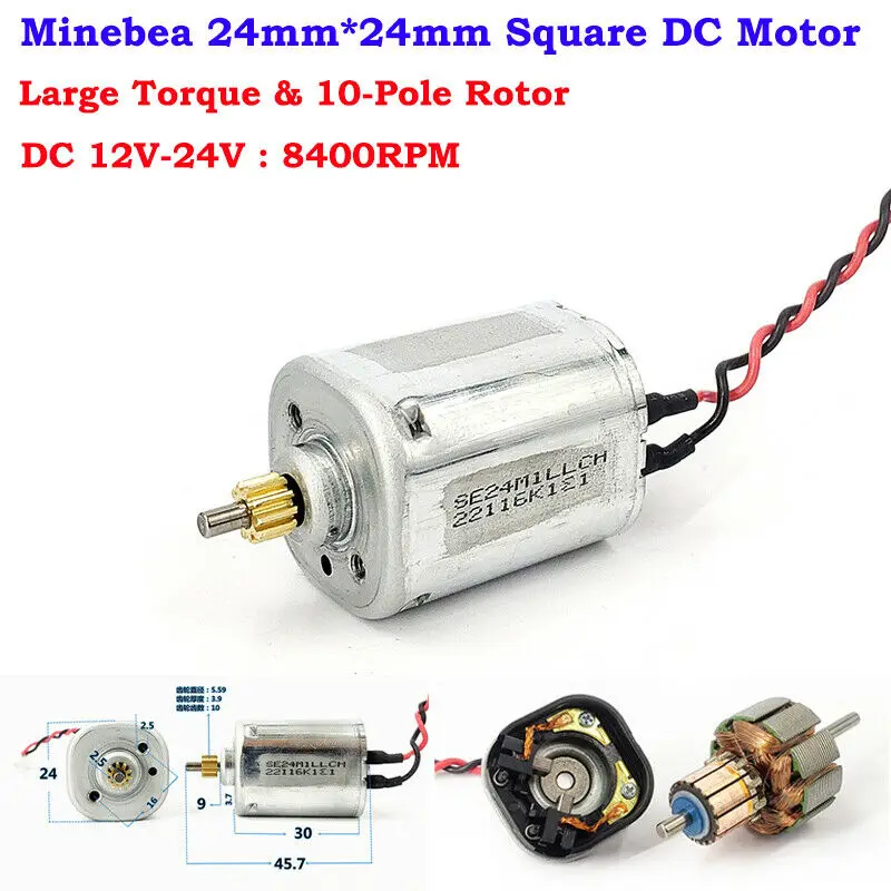 Minebea DC 12V 24V 8400 об/мин микро 24 мм квадратный двигатель постоянного тока высокий