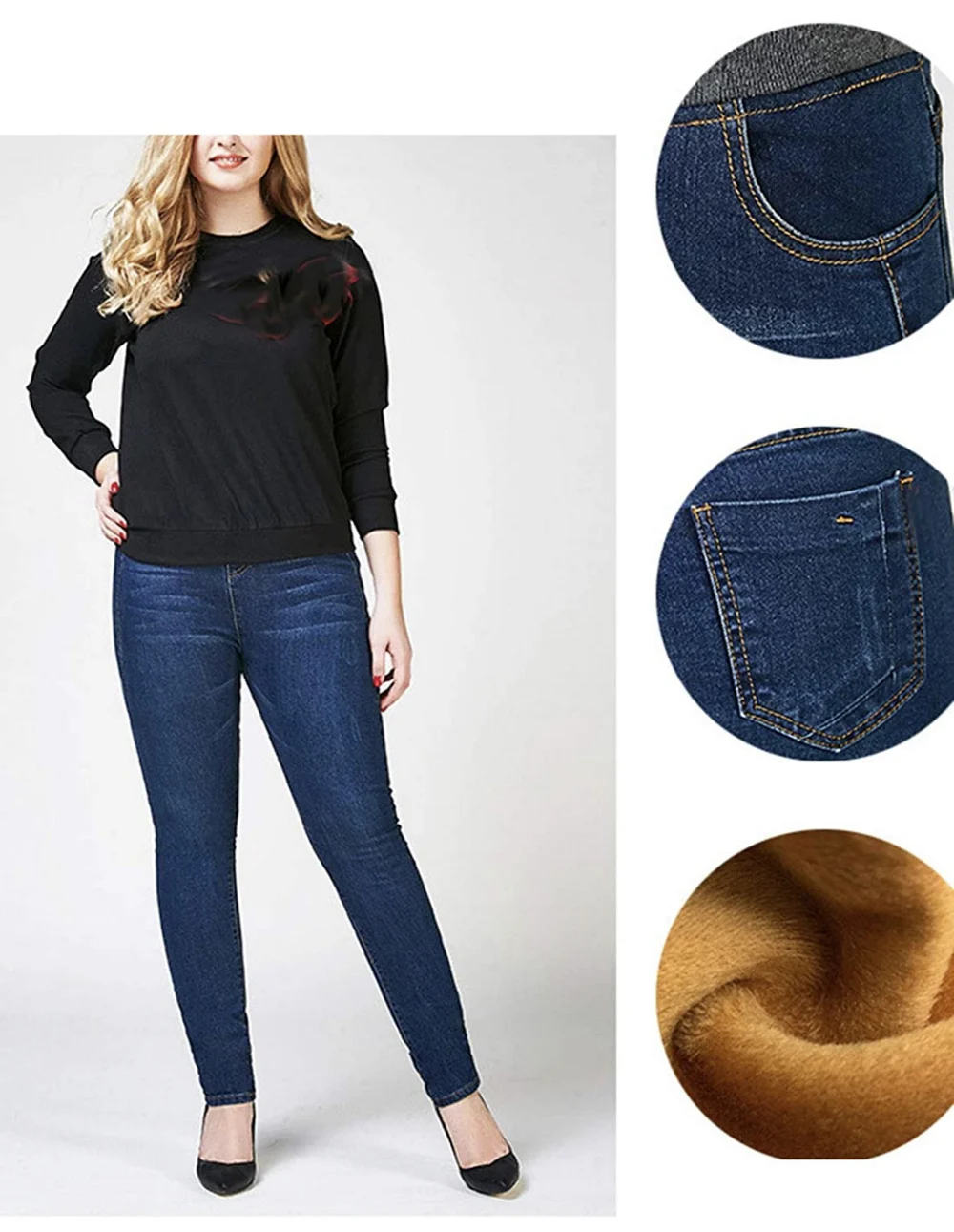 Women Casual Jeans High Waist Elastic Waist Pencil Pants Fashion Denim Trousers  Mom Jeans ouc549